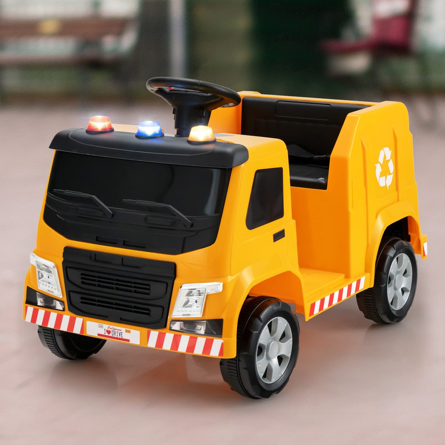 GYMAX Kids Ride On Garbage Truck, 12V Battery Powered Car with Remote Control, 6 Recycling Accessories