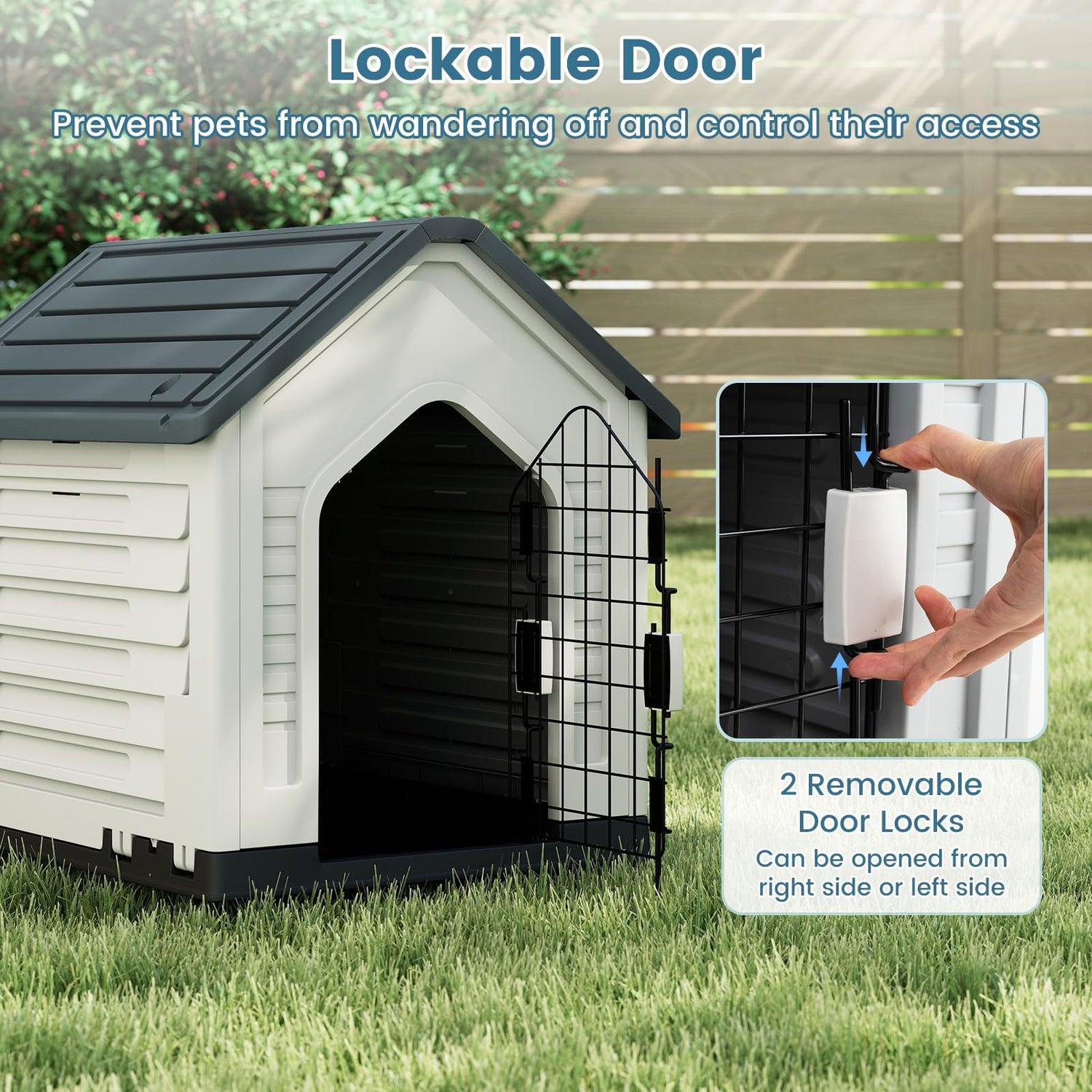 Plastic Dog House with Metal Lockable Door and Air Vents