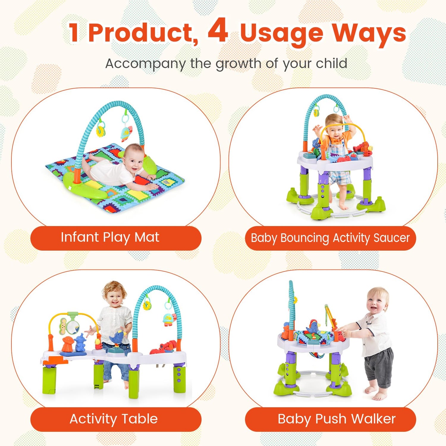 GYMAX Baby Activity Centre, Folding 4-in-1 Toddler Convertible Play Center with Baby Walker