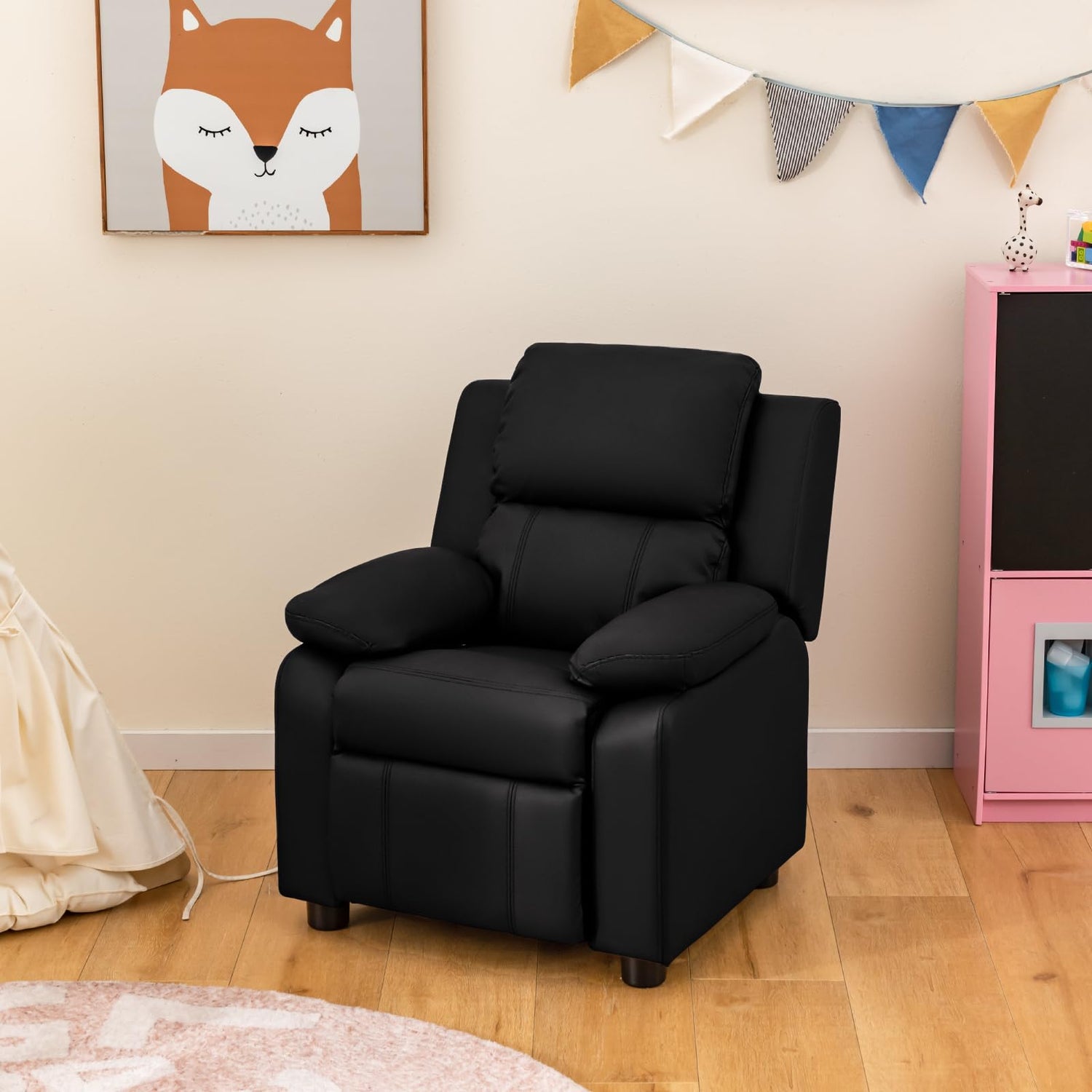 GYMAX Kids Sofa Chair, PU Leather Children Recliner Armchair with Adjustable Backrest & Footrest