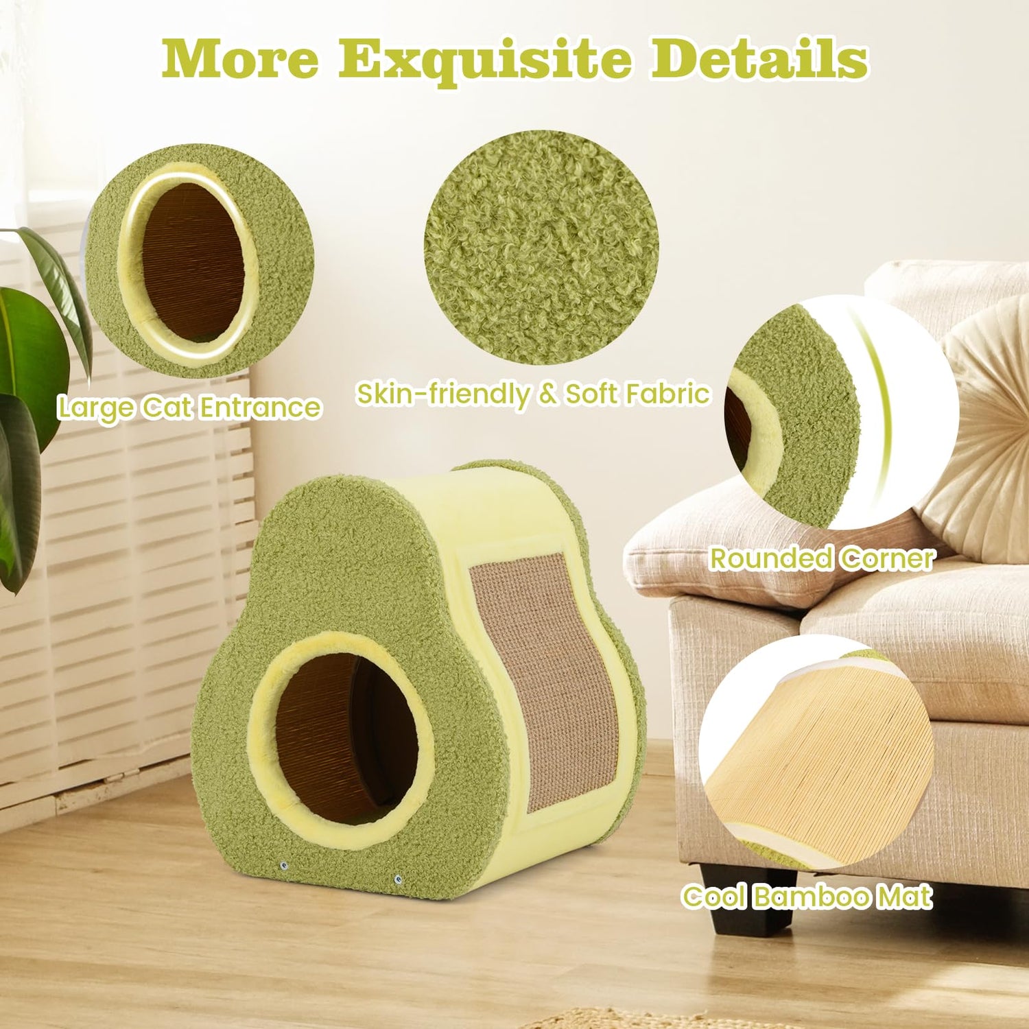GYMAX Cat House, Cute Cats Condo with Scratching Board, 35 x 33 x 40 cm