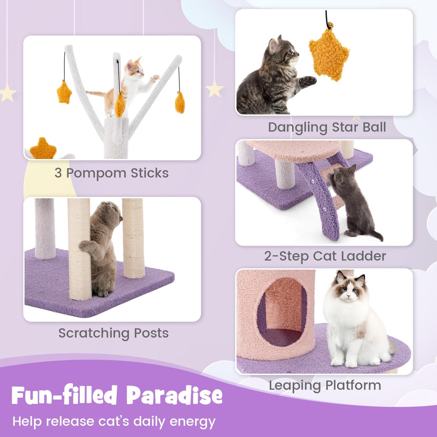 GYMAX Cat Tree, Modern Cat Tower with Scratching Posts, Cat Condo, Plush Perch, Hammock (160cm Tall)