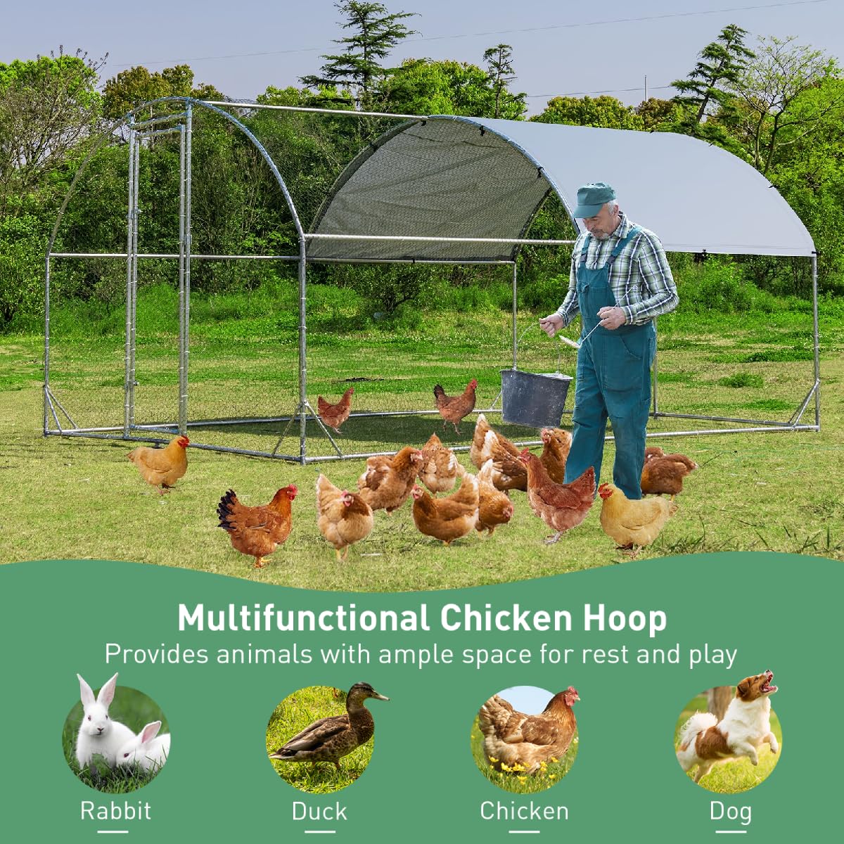 GYMAX Walk In Chicken Coop, Large Round-Shaped Hen Poultry House with Waterproof and Sun Protection Cover (Round-Shaped, 280 x 380 x 195cm)