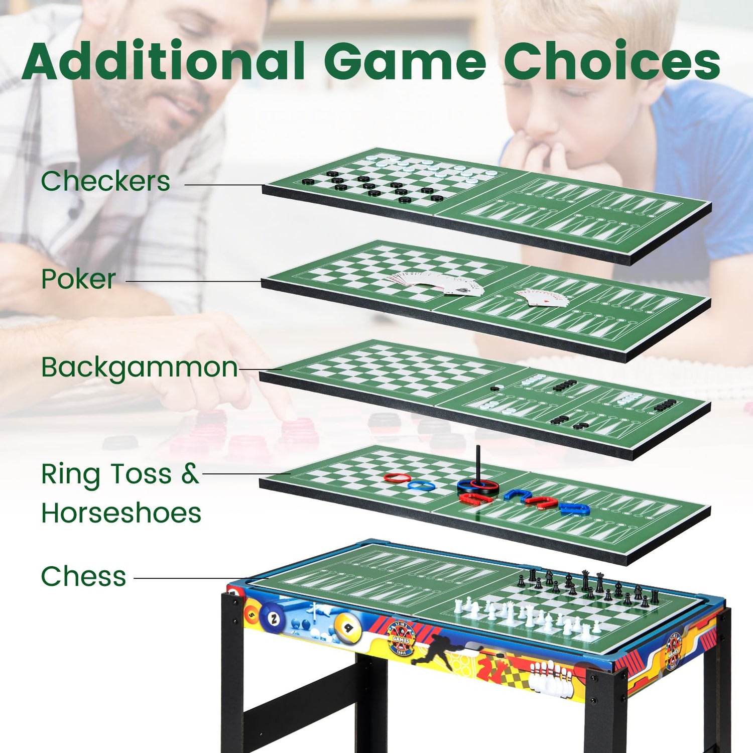 GYMAX 12 in 1 Multi Game Table, 48’’ Wooden Combo Games Table