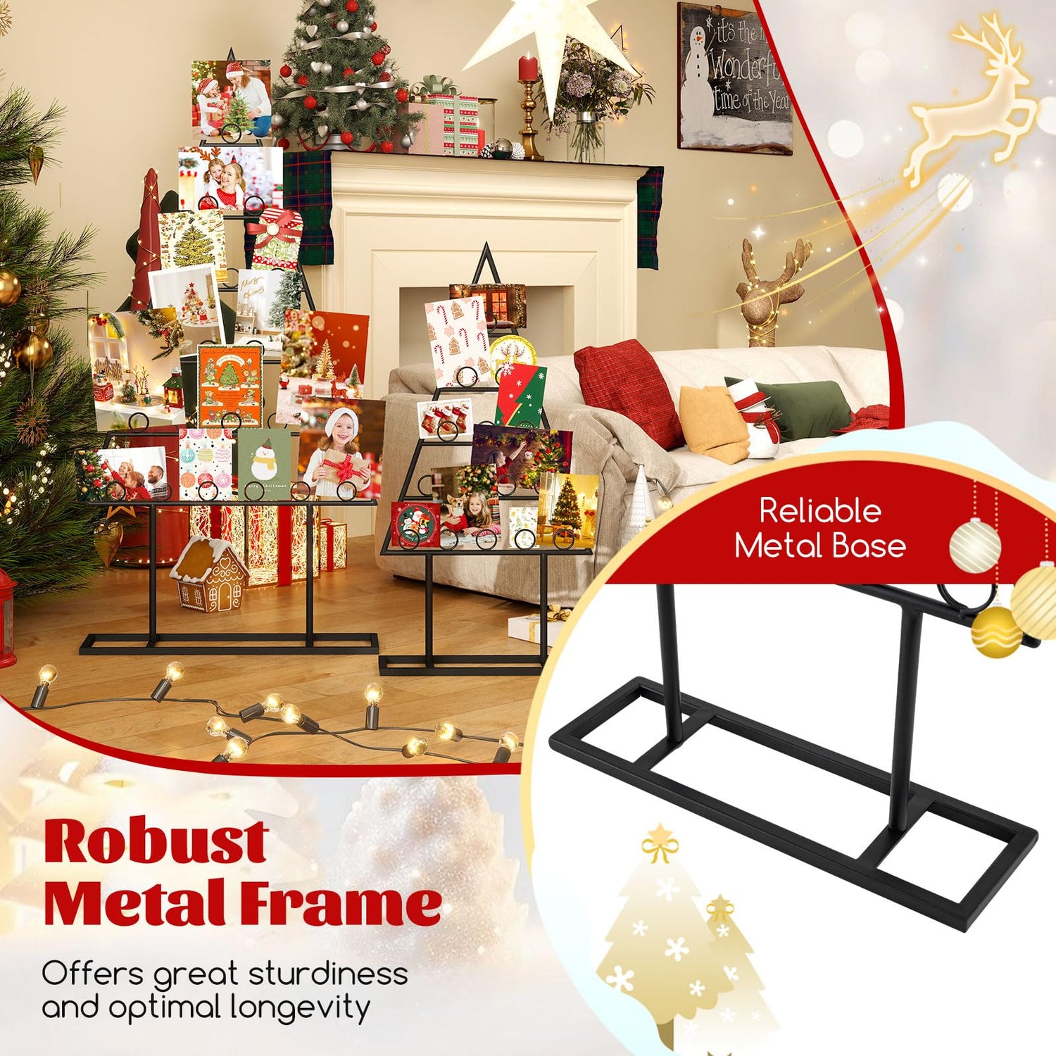 2 Pack Christmas Tree Card Holder, Xmas Tree Gift Photo Display Stand with 36 Round Clips