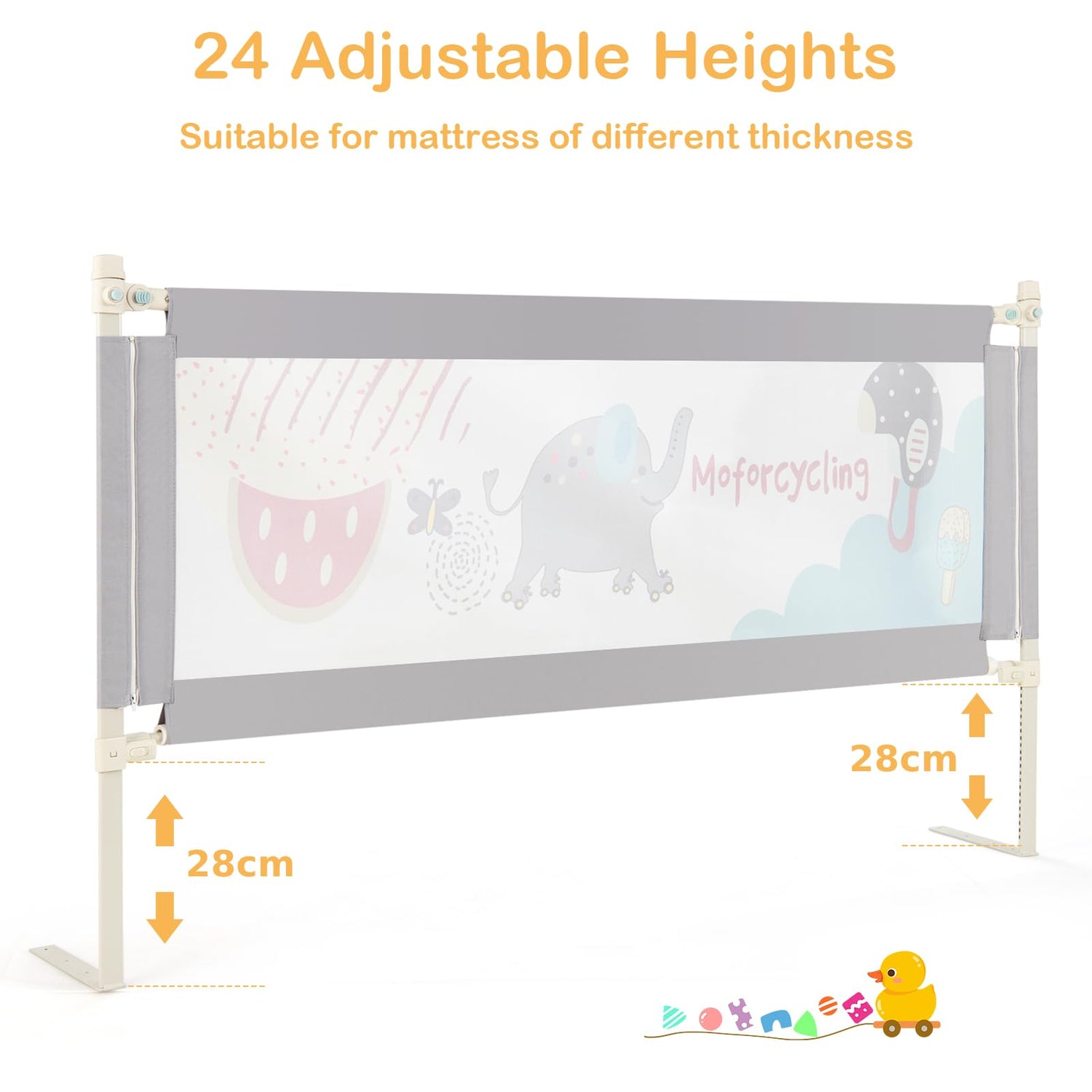 GYMAX Toddlers Bed Guard, Vertical Lifting Mesh Bedside Guardrail with Double Safety Lock, 175 x 25 x 73-101cm