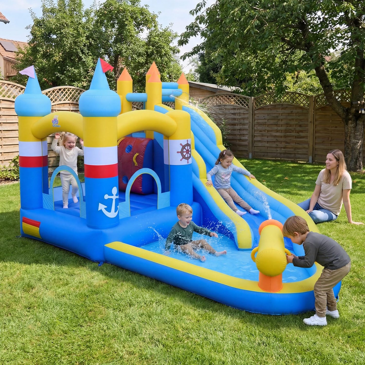 Inflatable Water Park, Kids Bouncy Castle with Slide
