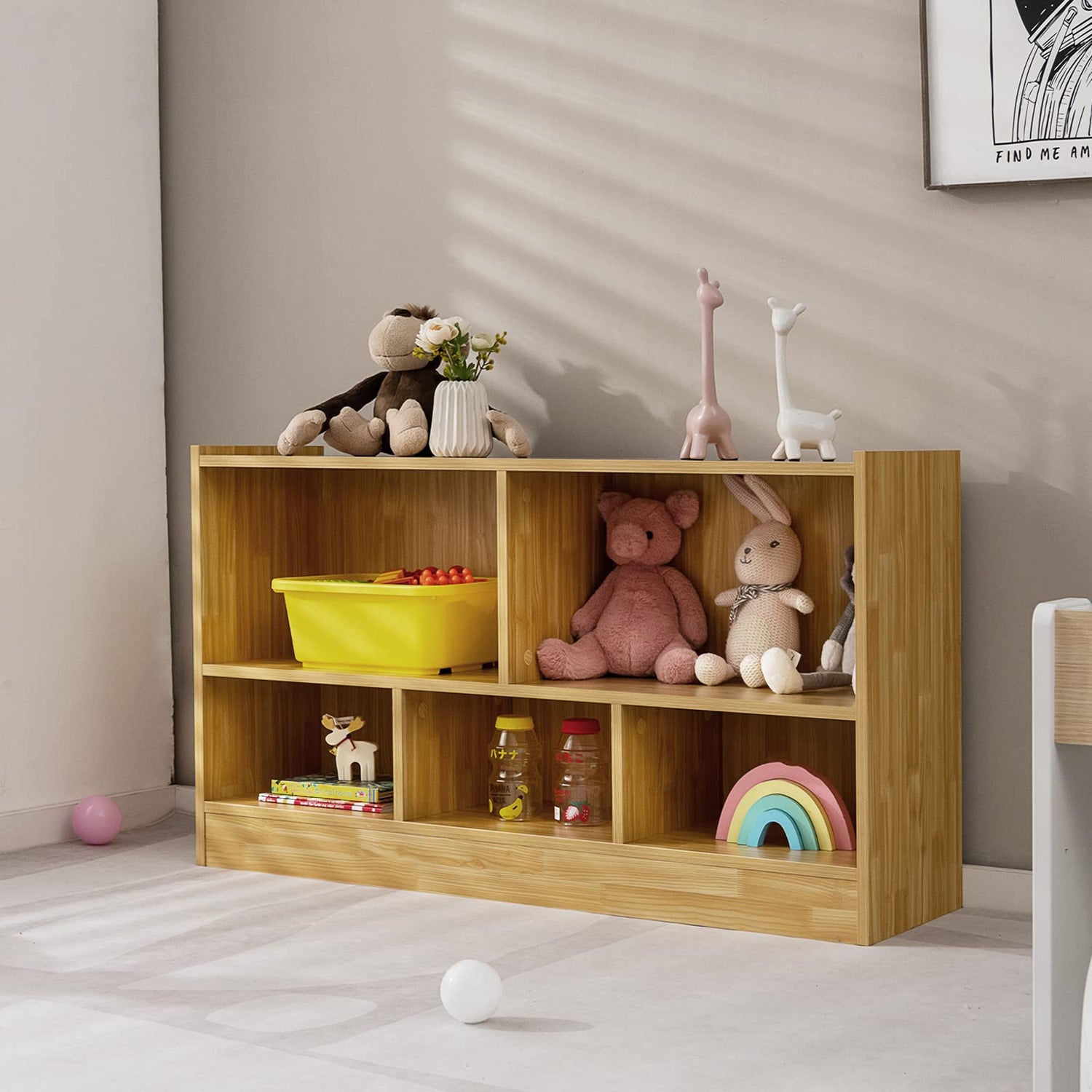GYMAX 5-Cubby Wooden Kids Storage Shelf Unit