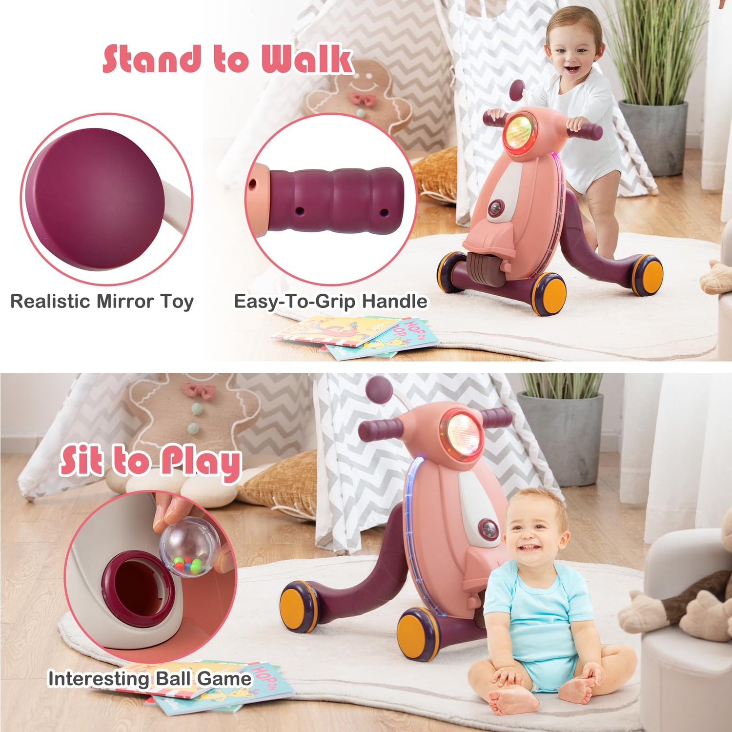 GYMAX Baby Walker Sit to Stand First Step Learning Walkers