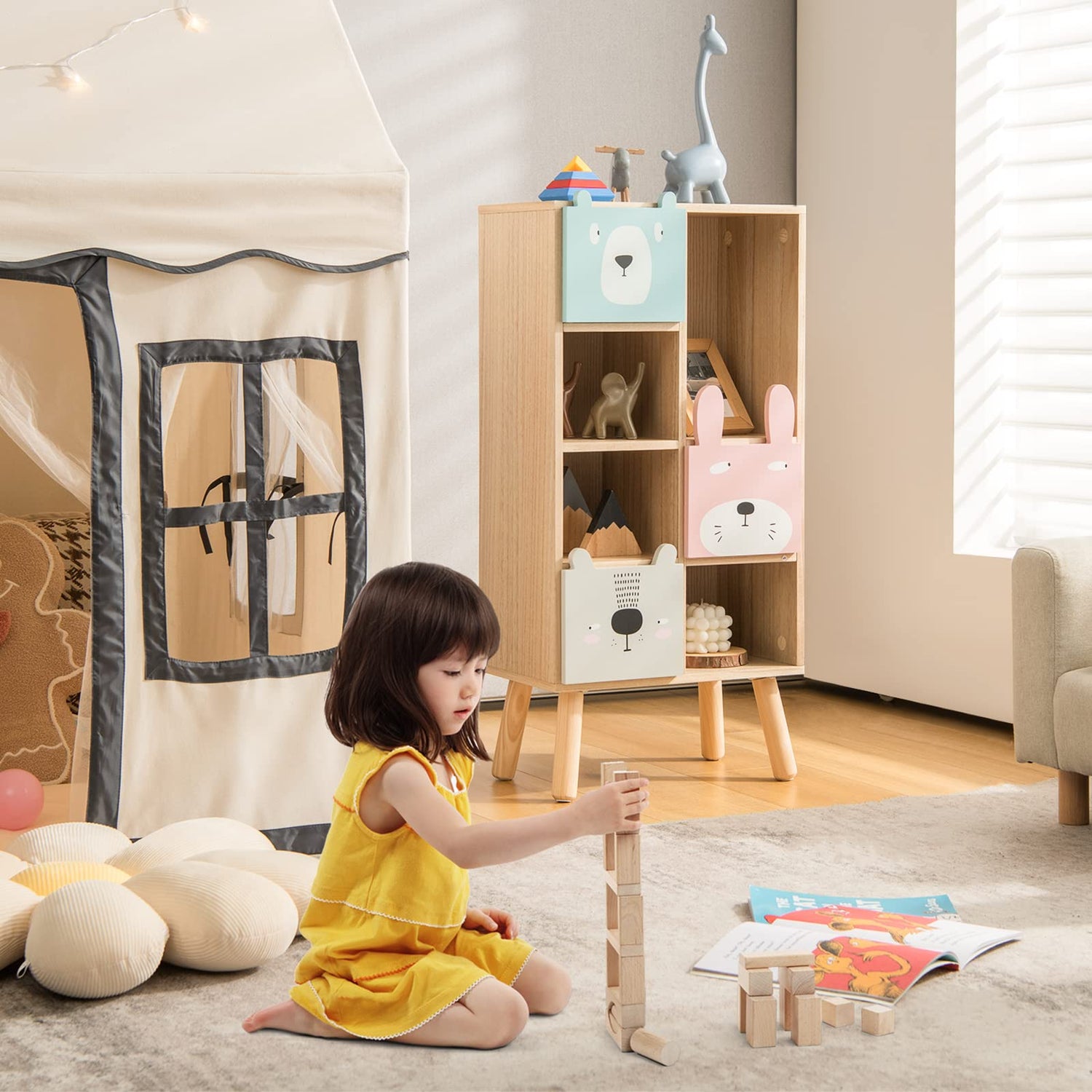 GYMAX Kids Storage Shelf Unit, Wooden Children Cabinet