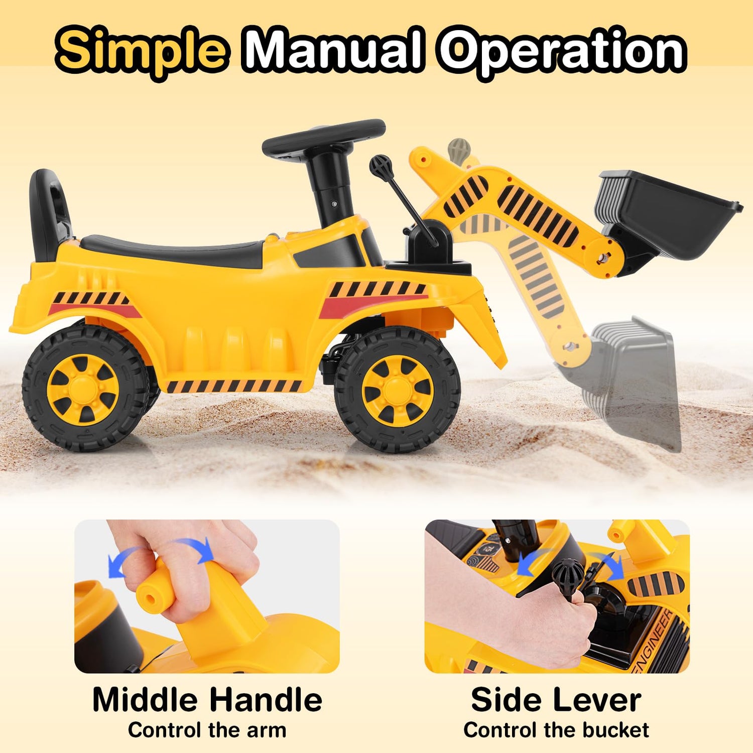GYMAX Kids Ride on Excavator, Toddlers Push Along Car with Adjustable Bucket(Bulldozer)