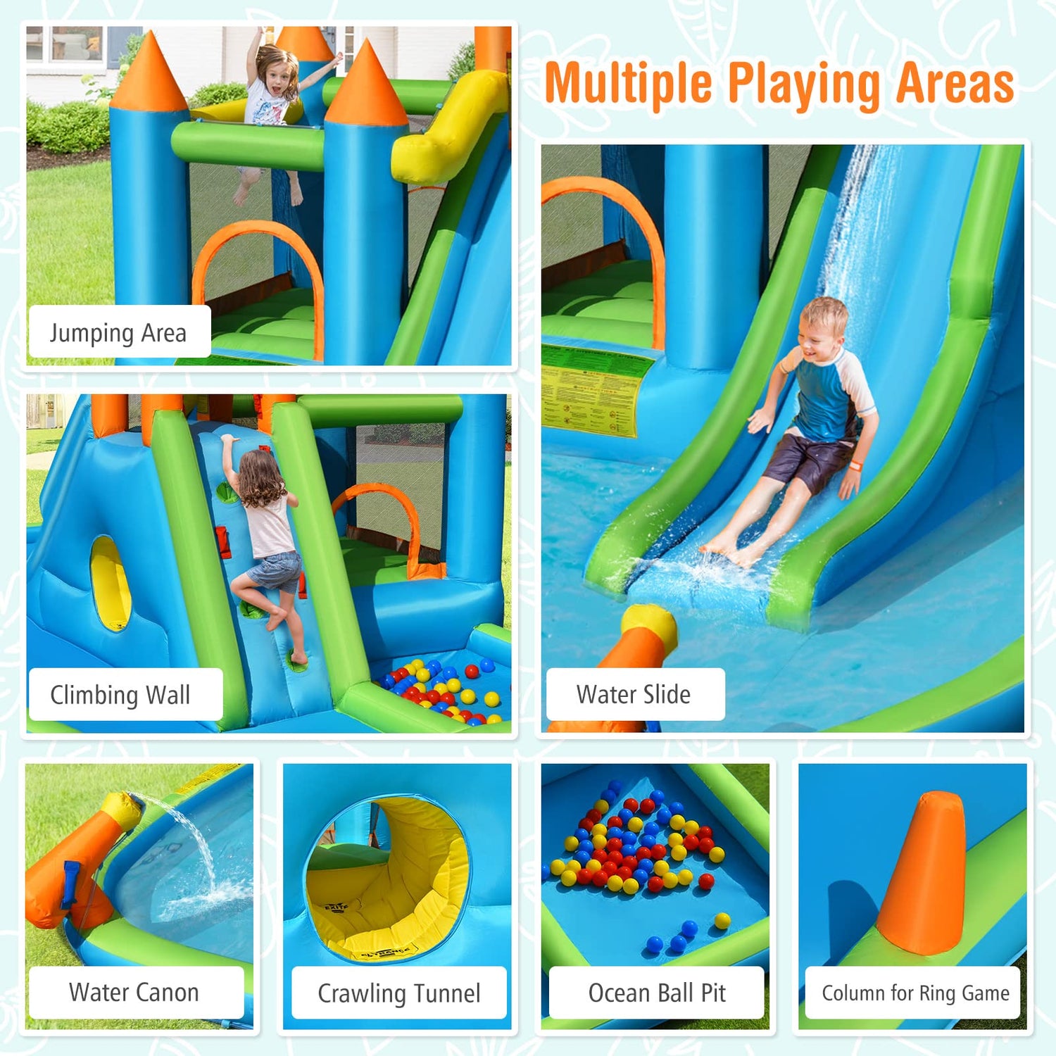 GYMAX 8 in 1 Kids Bouncy Castle with 720W Blower