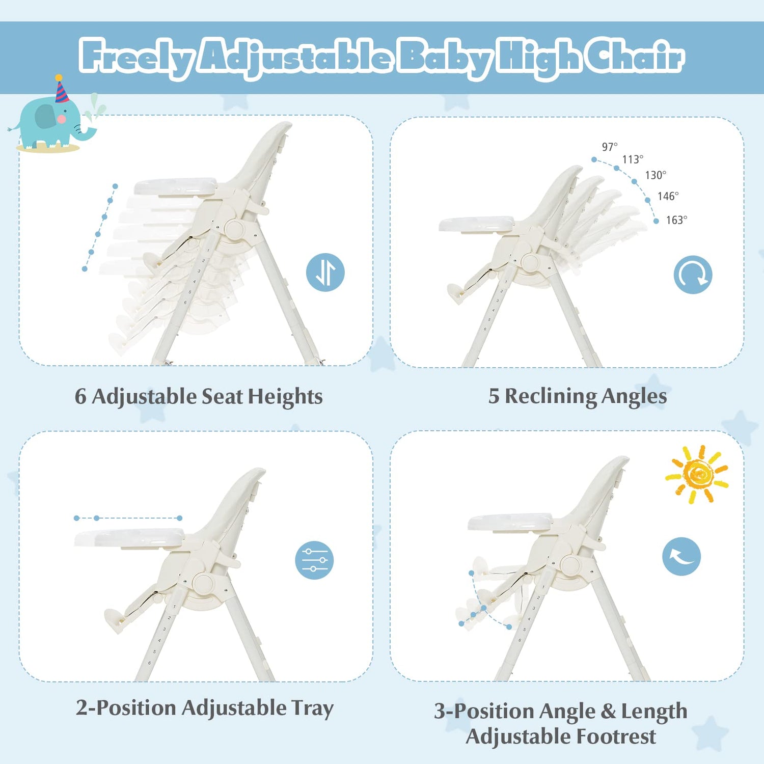 GYMAX Foldable Baby Highchair, Adjustable Toddler High Chair with Lockable Wheels (Beige)