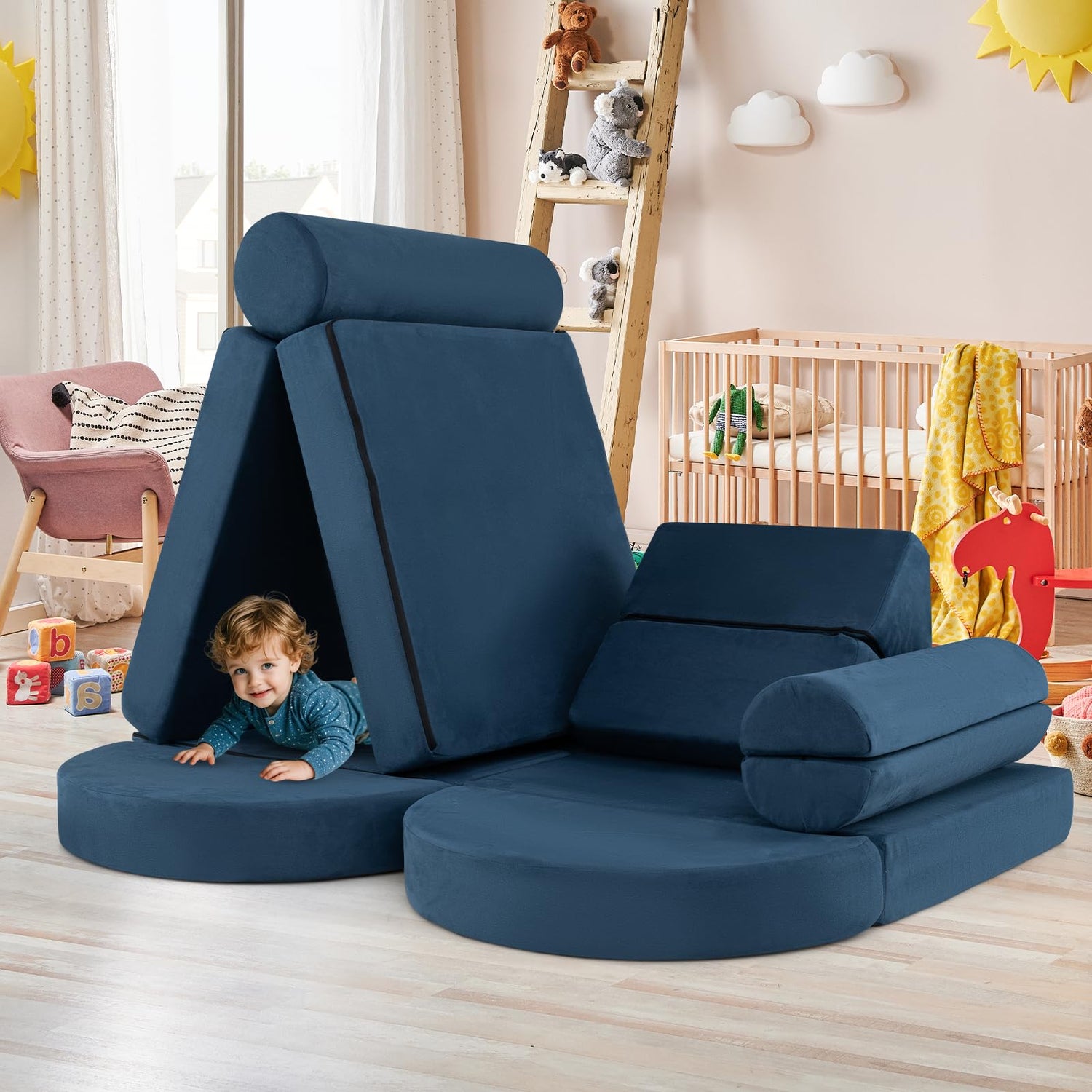 GYMAX 13-Piece Kids Play Sofa, Modular Toddler Chair Couch for Girls Boys