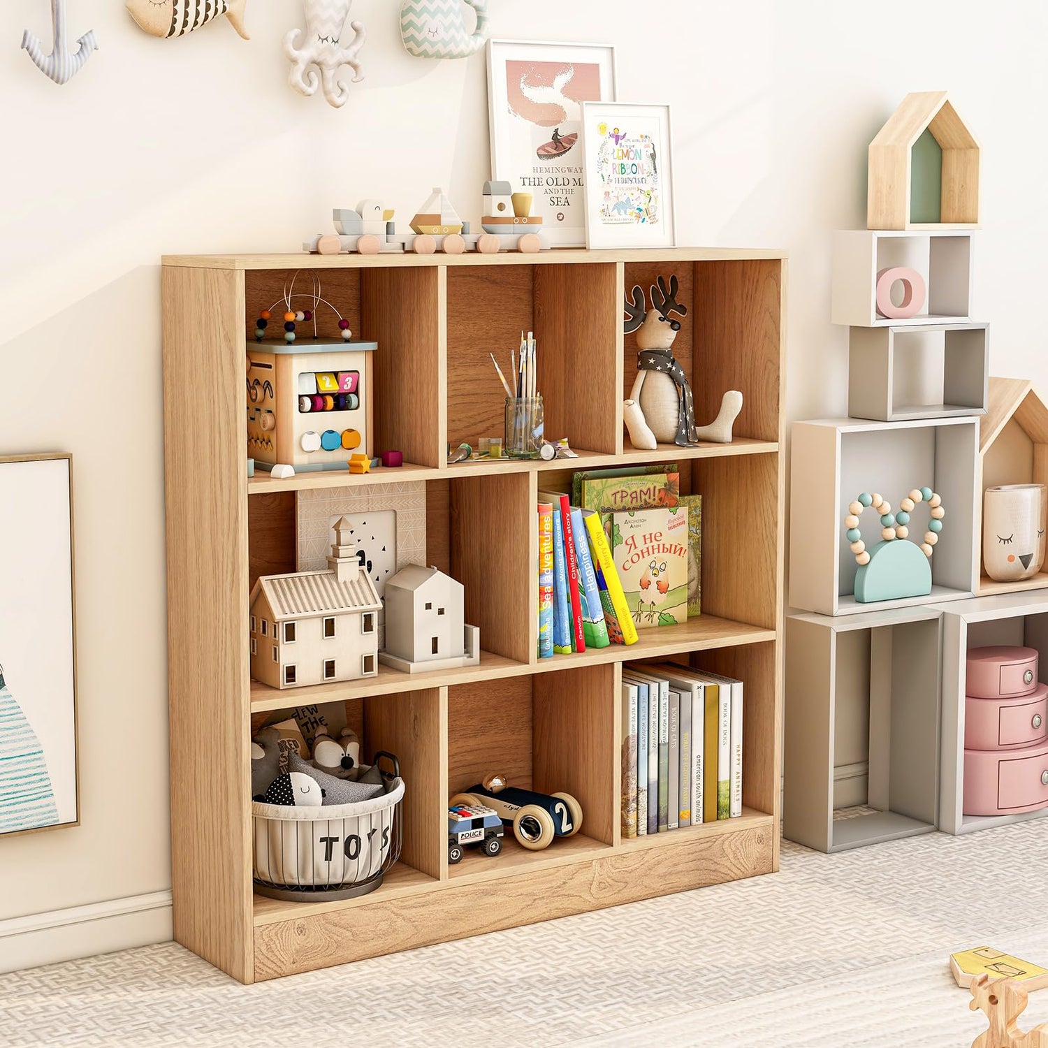 GYMAX 3-Tier Children Bookshelf with 2 Anti-Tipping Kits