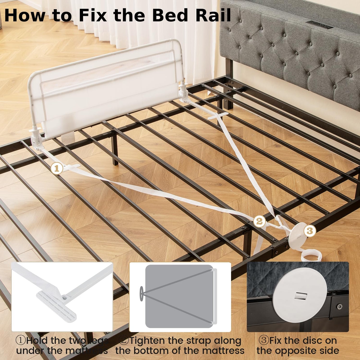 GYMAX Bed Rails for Toddlers, 100CM Foldable Baby Bed Guard with Safety Strap