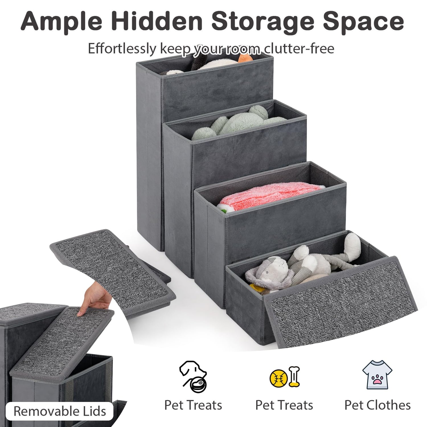GYMAX 4 Steps Non-slip Foldable Pet Stairs with Storage Box