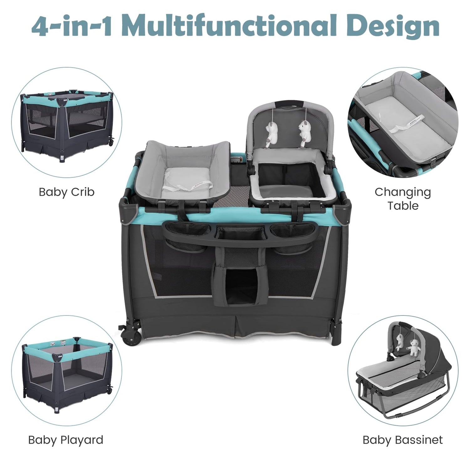 GYMAX Foldable Infant Crib with Changing Table