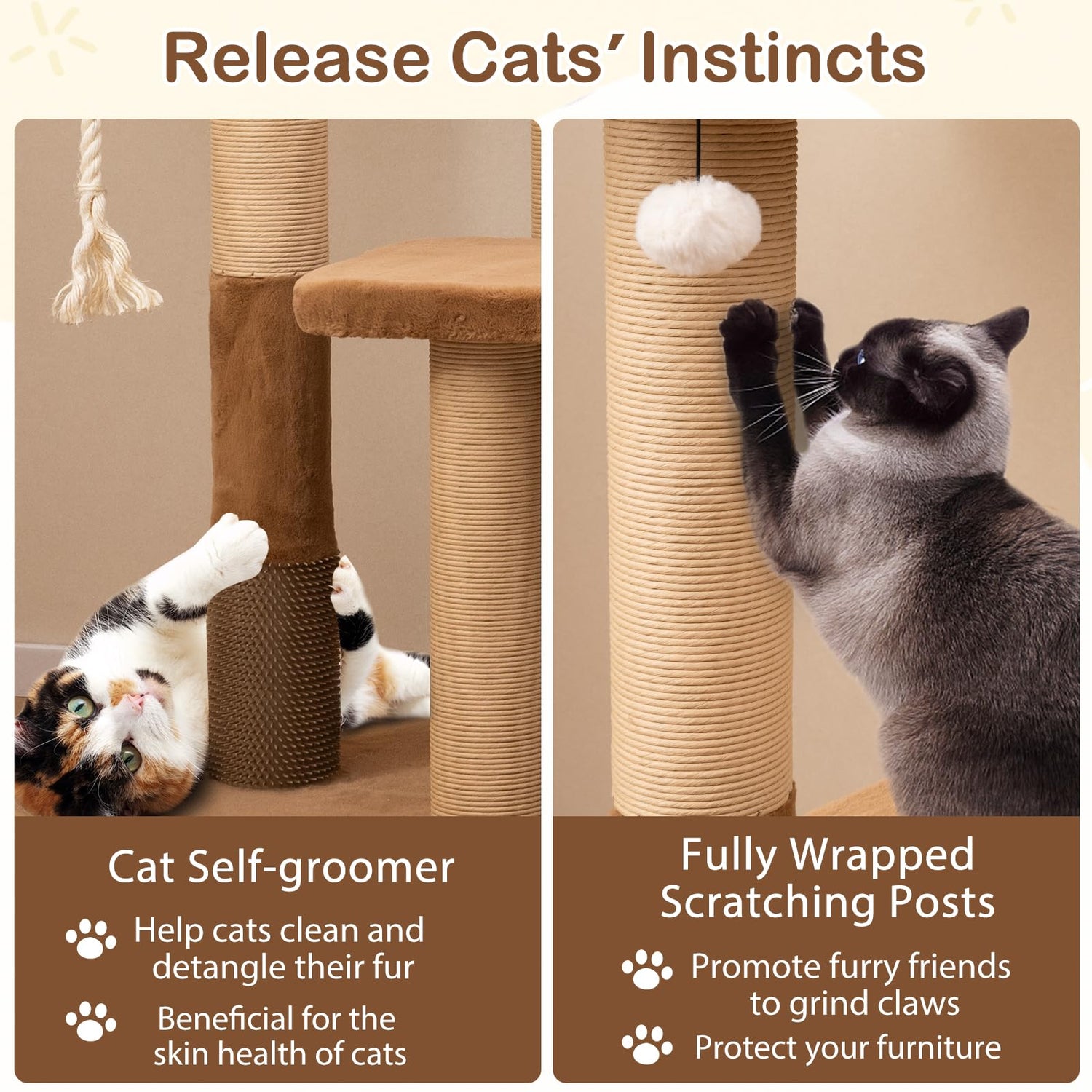 GYMAX Cat Tree, 112cm Tall Multi-level Cat Tower with Scratching Posts