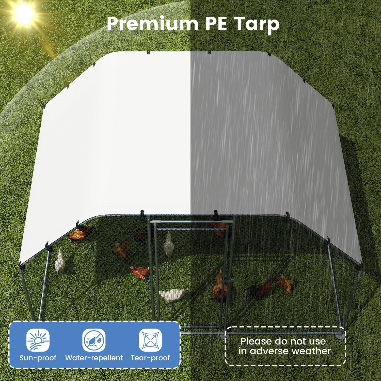 Large Metal Chicken Coop for 10-20 Chickens Chicken Run with Waterproof Cover