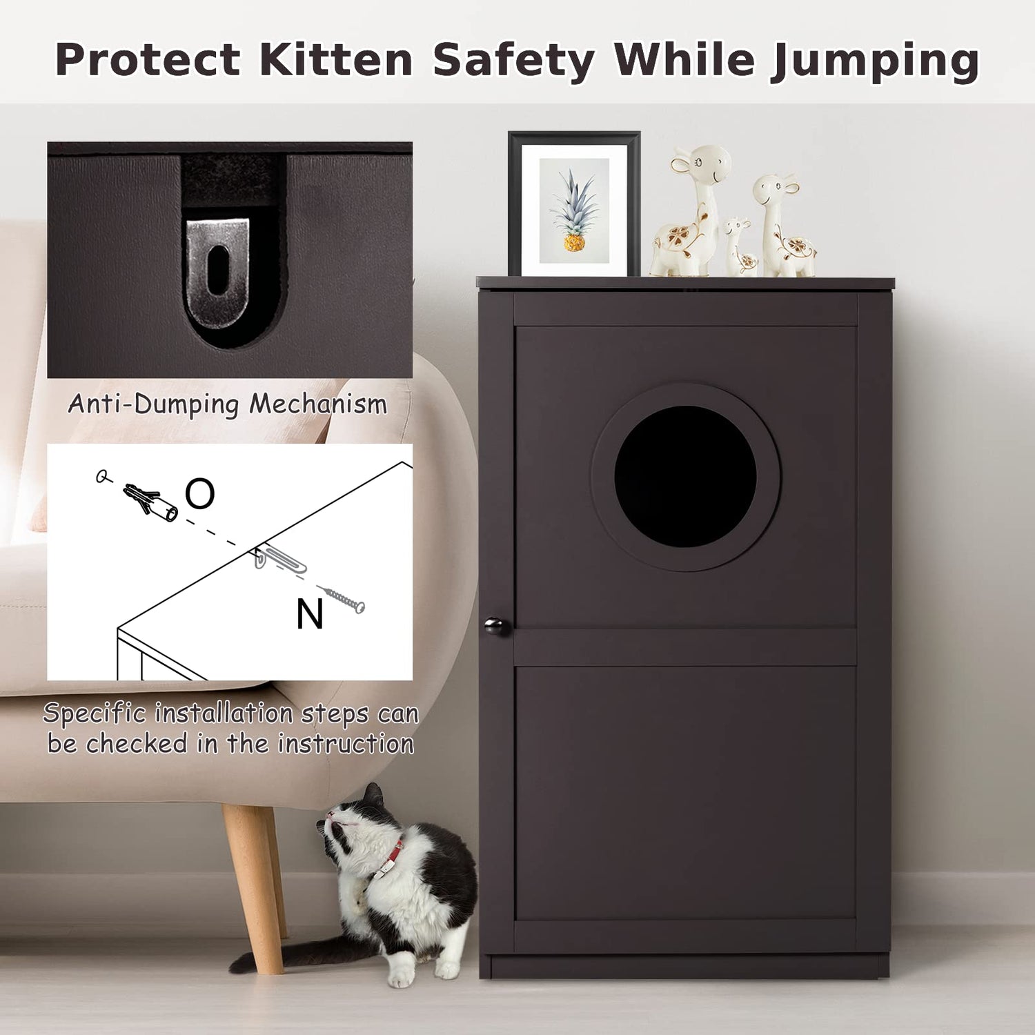 2-Tier Hidden Wooden Cat Litter Box Enclosure