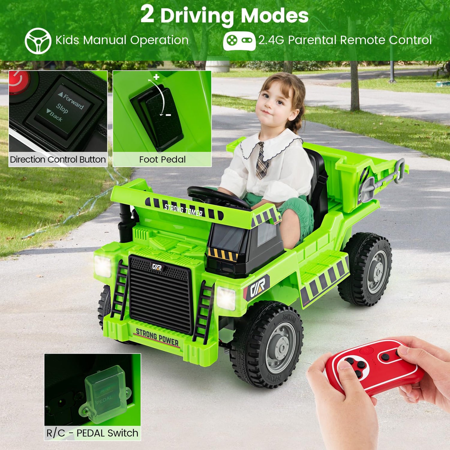 GYMAX 12V Kids Ride On Car, Children Electric Construction Vehicle with Remote Control