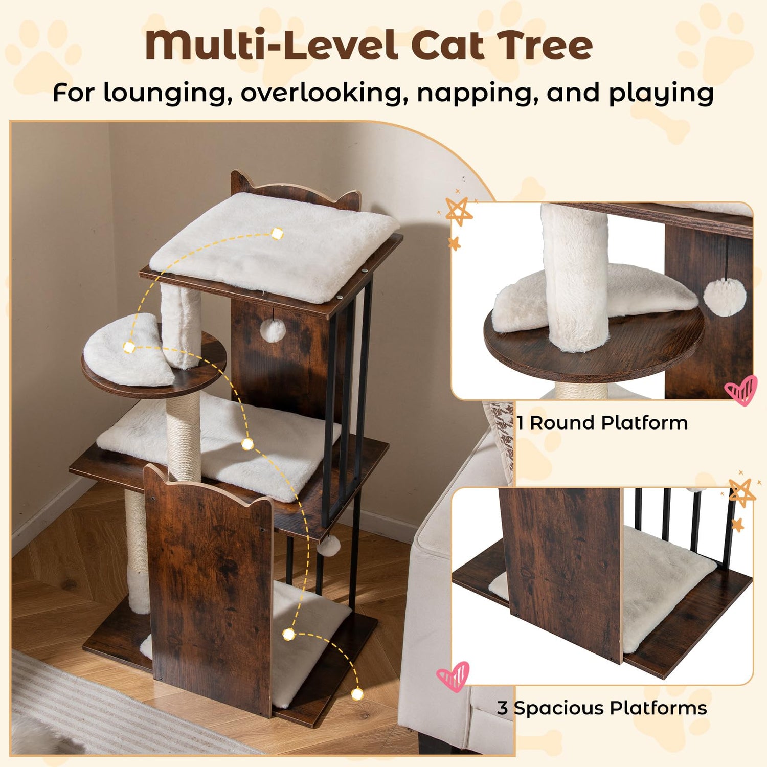 112 CM Tall Modern Cat Tree for Indoor Cats