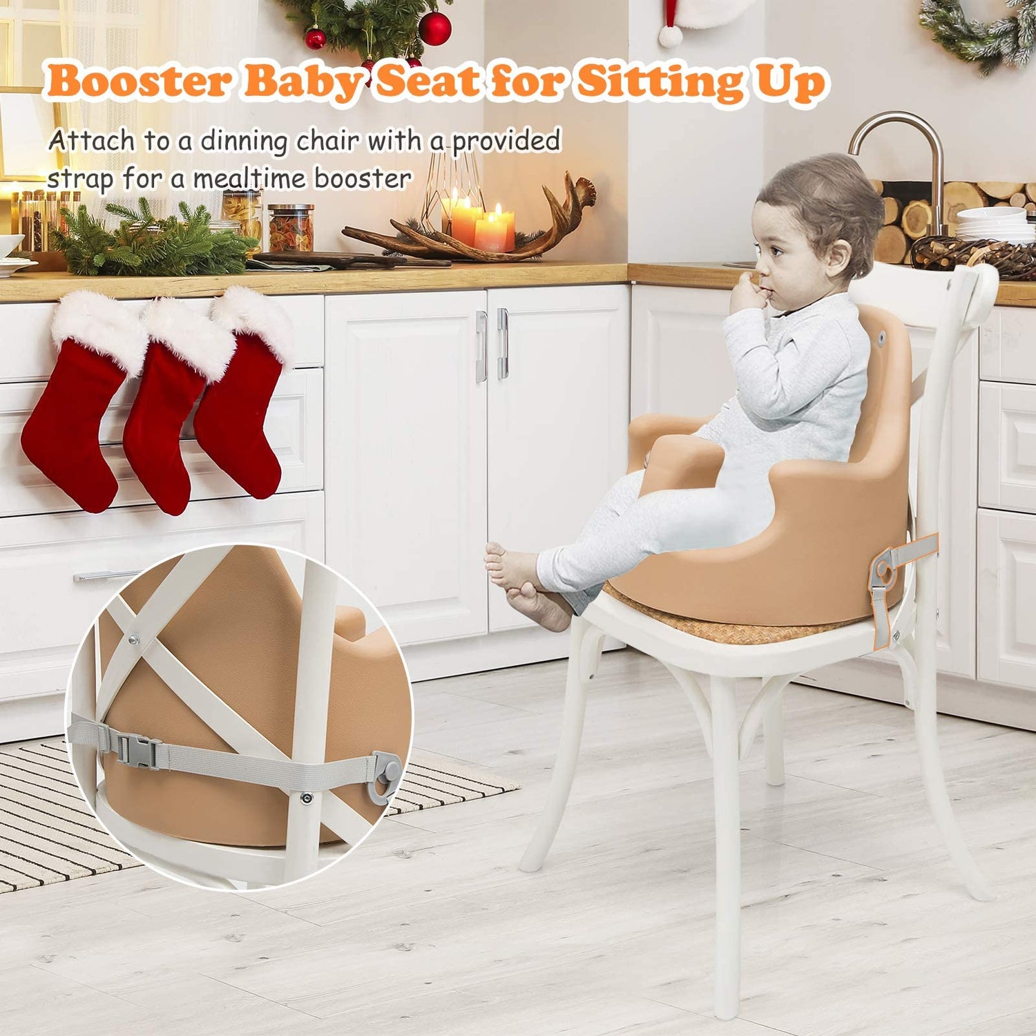 GYMAX 6-in-1 Baby Booster, Feeding Booster Seats with Safety Belt, Universal Casters