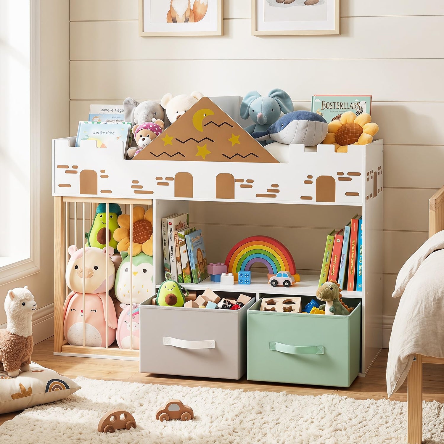 Toy Storage Organizer, Kids Bookshelf with Stuffed Animal Storage