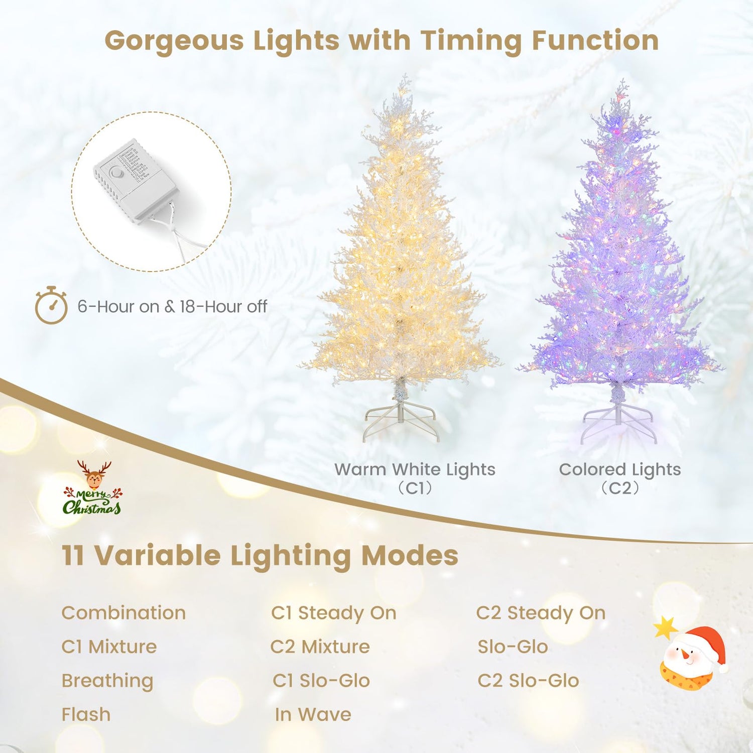 GYMAX 6FT Pre-lit Christmas Tree with 383 Snow Flocked Branch Tips