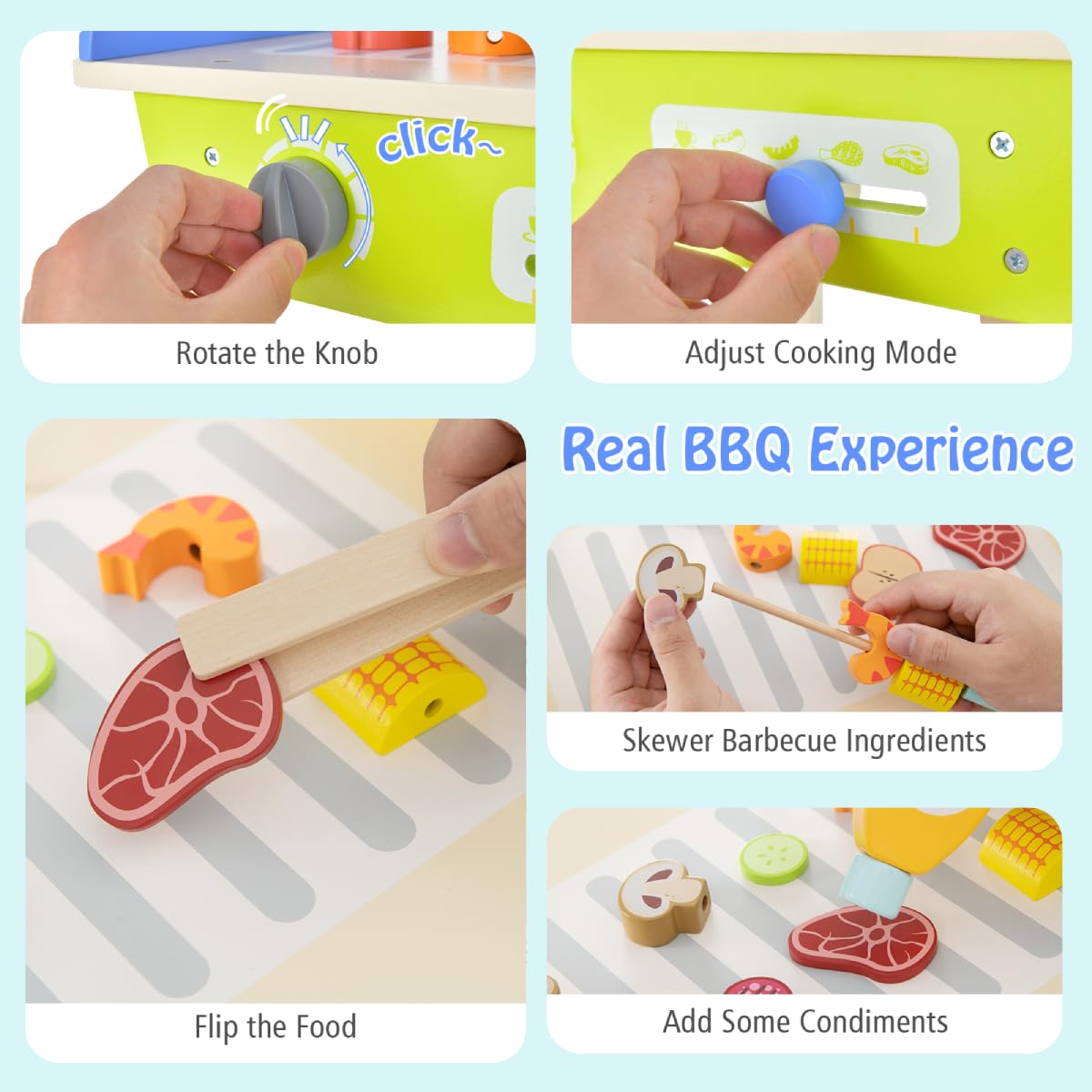 GYMAX Wooden Kid’s Pretend BBQ Grill Play Set with Play Food