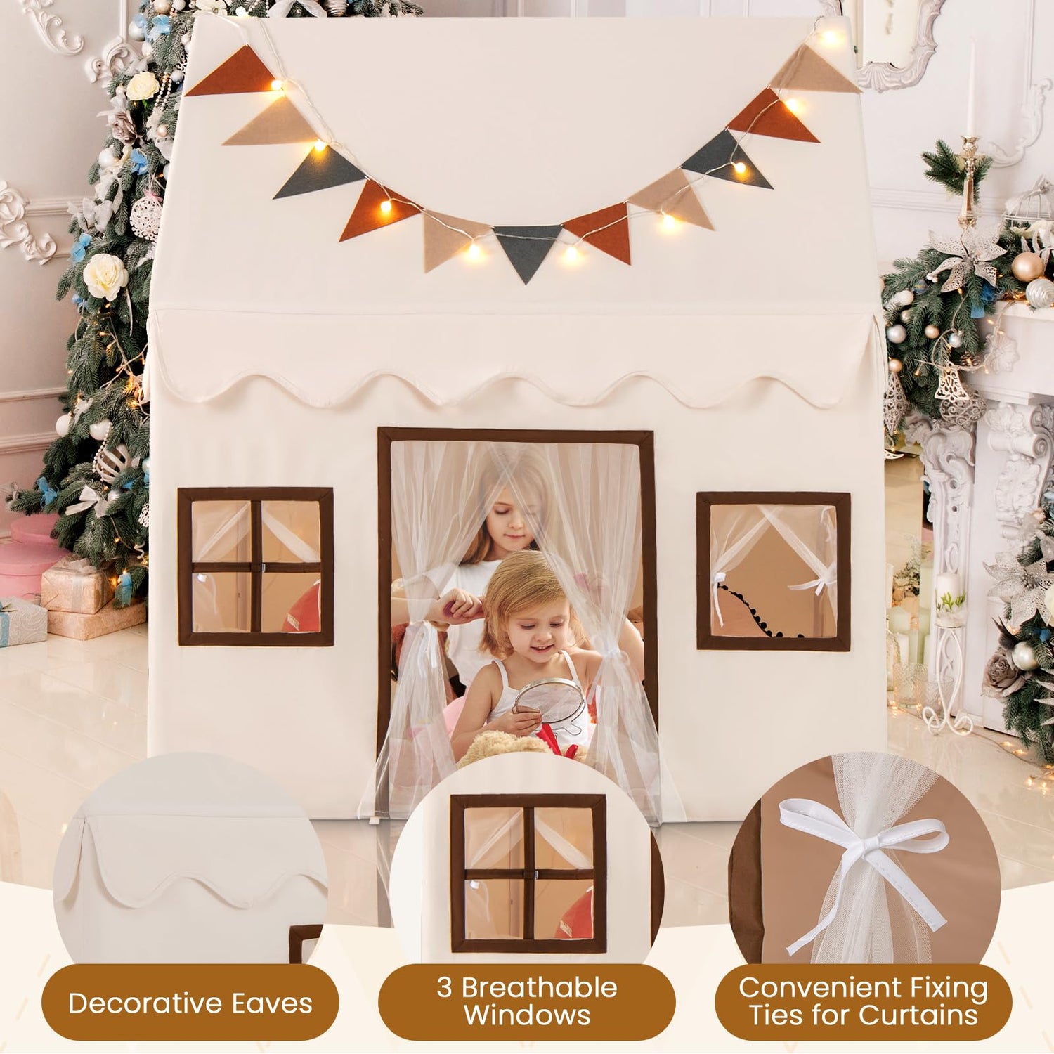 GYMAX Large Kids Tent, Children Playhouse with Padded Mat