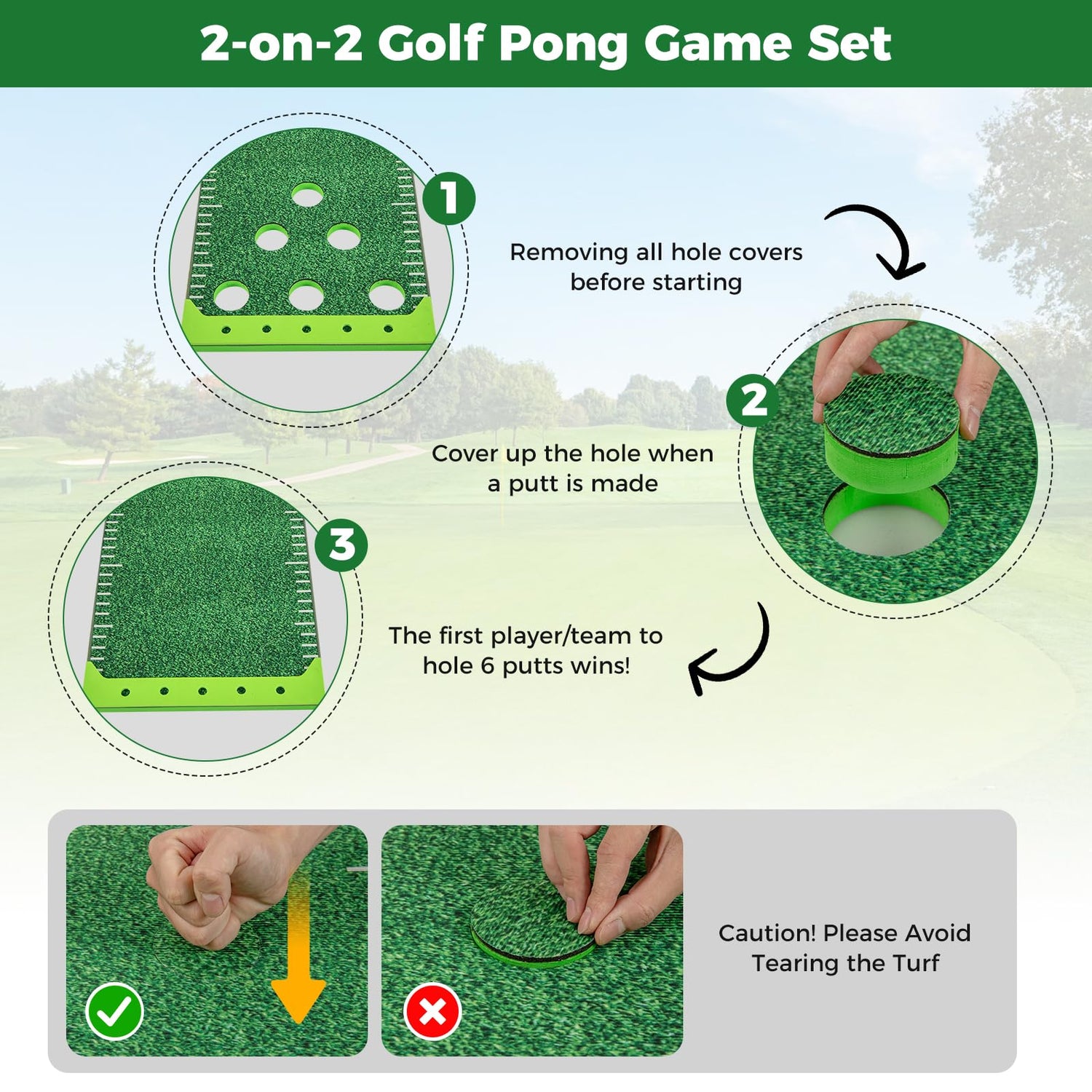 11 FT Putting Green Mat with 2 Adjustable Putters 6 Balls and 12 Hole Covers for Party