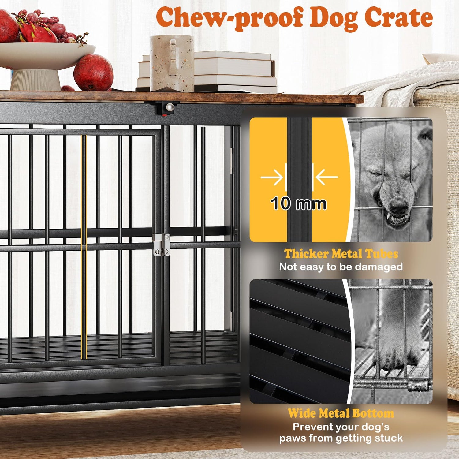 Foldable Dog Crate Furniture with Removable Tray Heavy-duty Chew-resistant Dog Kennel