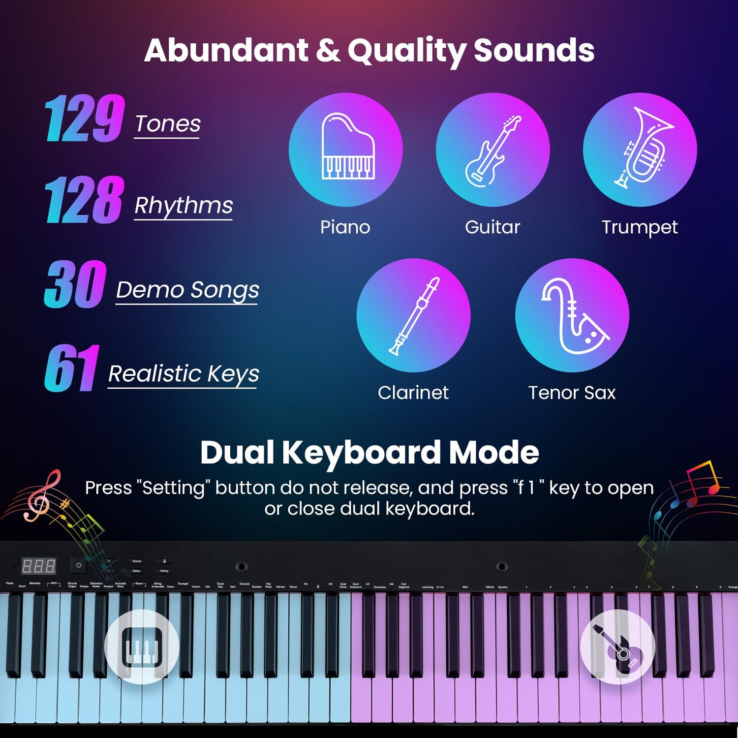 GYMAX 61 Key Digital Piano and Stool, Portable Electronic Keyboard
