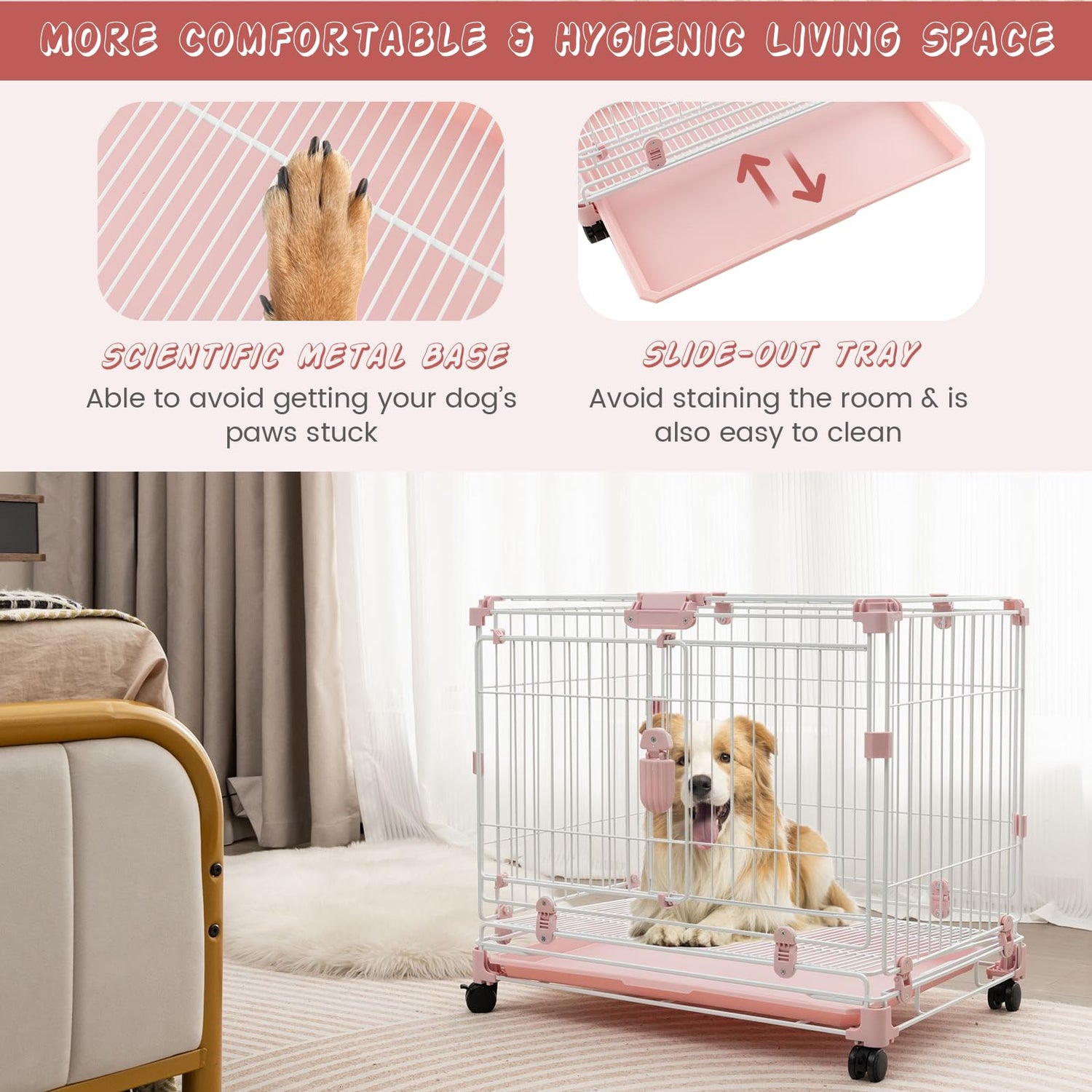 GYMAX Movable Puppy Cage with Lockable Universal Wheels