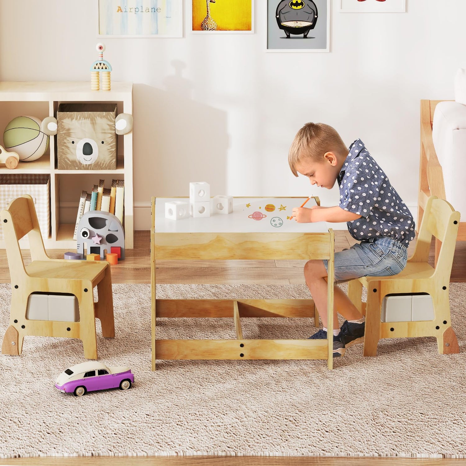 Kids Table and Chair Set, 3 in 1 Activity Table Set
