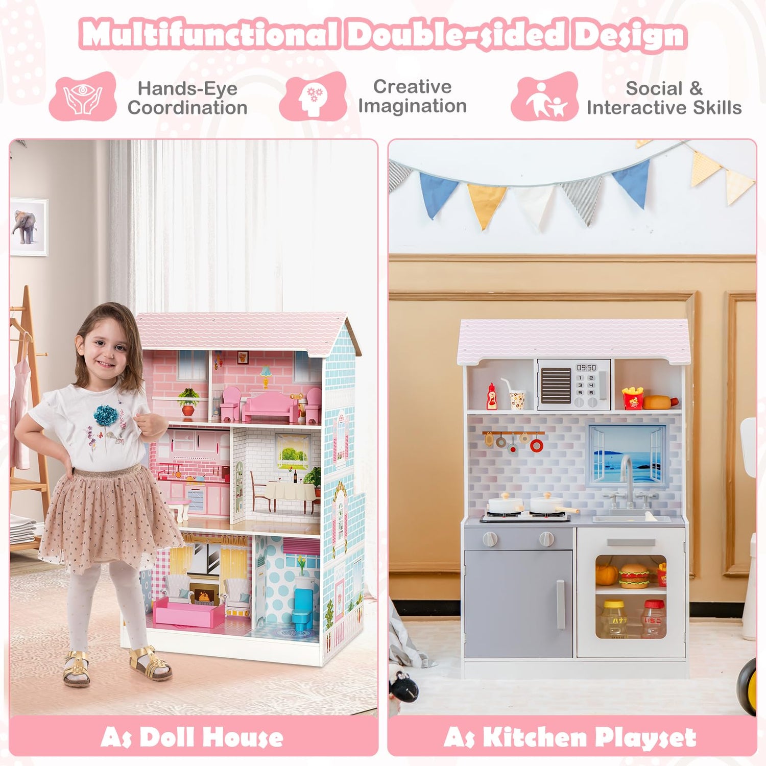 GYMAX 2 in 1 Kids Play Kitchen