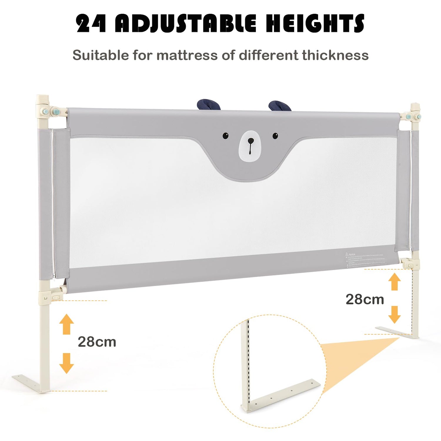 142/175CM Toddler Infant Security Guardrail with Double Lock