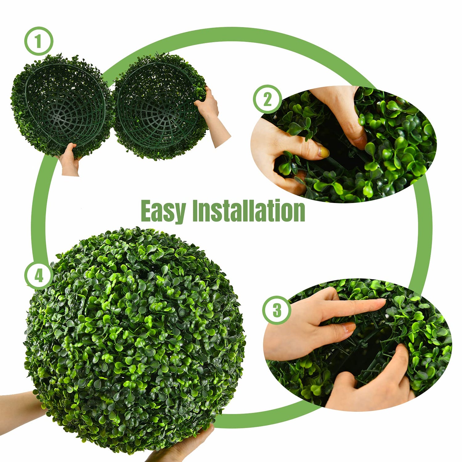 GYMAX 2PCS Artificial Topiary Ball 40cm Decorative Realistic Round Topiary Plant