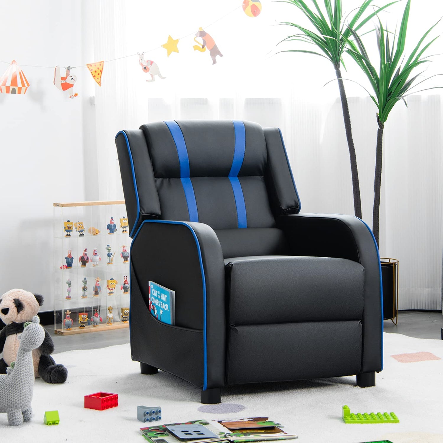 GYMAX Kids Sofa Chair, PU Leather Children Recliner Armchair with Adjustable Backrest&Footrest