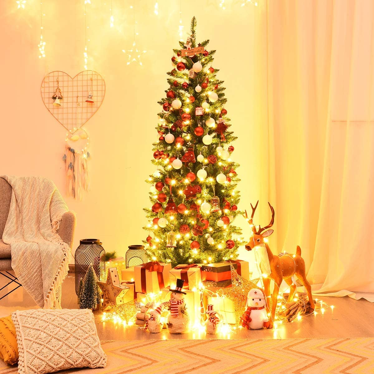 Pre-lit Artificial Pencil Christmas Tree with Warm White UL-listed Lights
