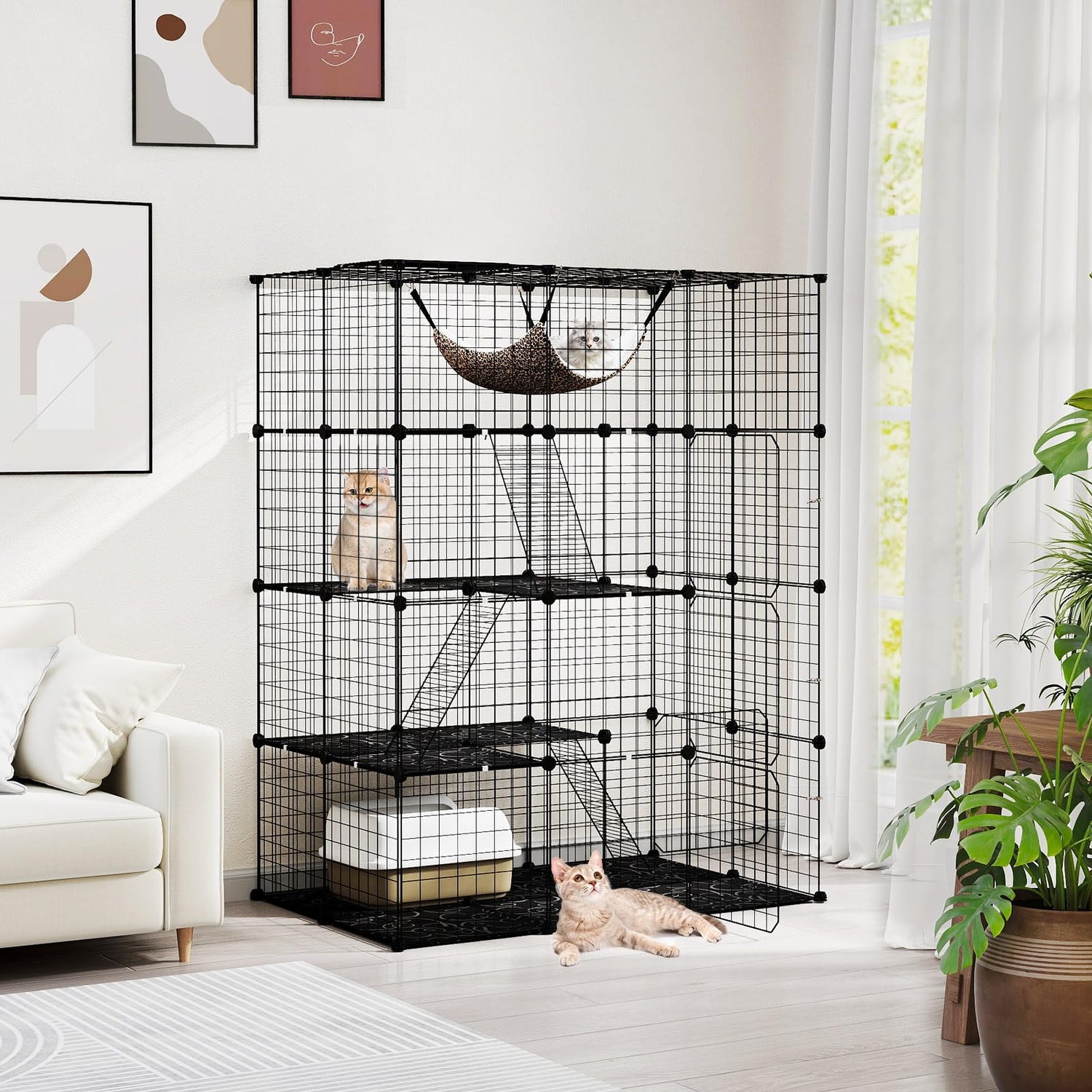 GYMAX Large Cat Cage, 4-Tier DIY Cat Enclosure