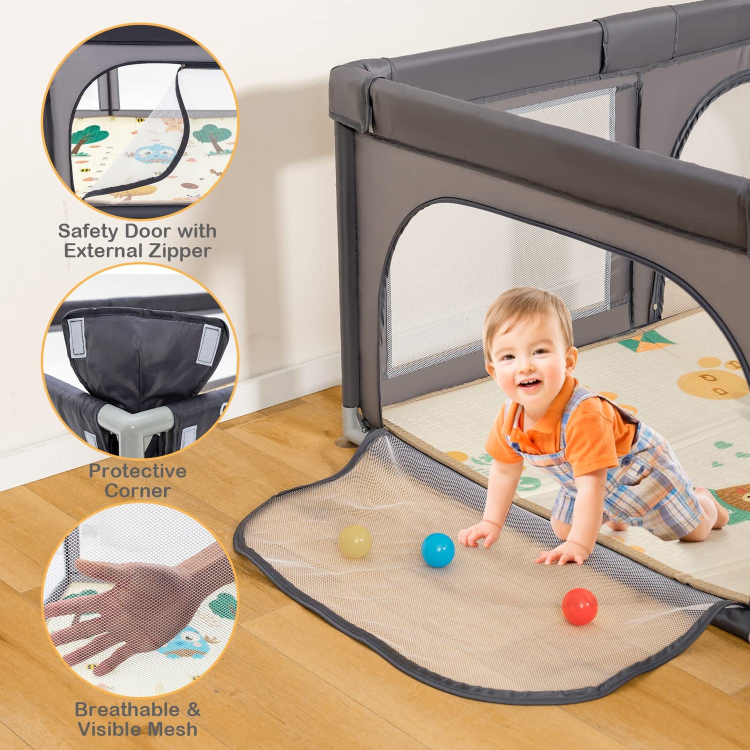 GYMAX 200 x 140cm Large Toddler Fence Play Yard
