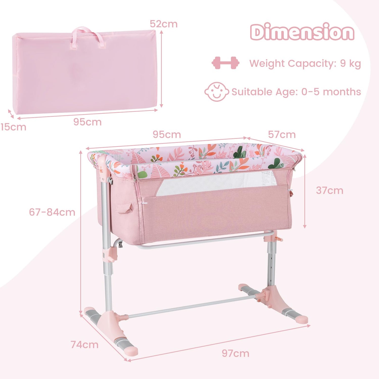 Baby Bassinet Crib Bedside Sleeper with Adjustable Height