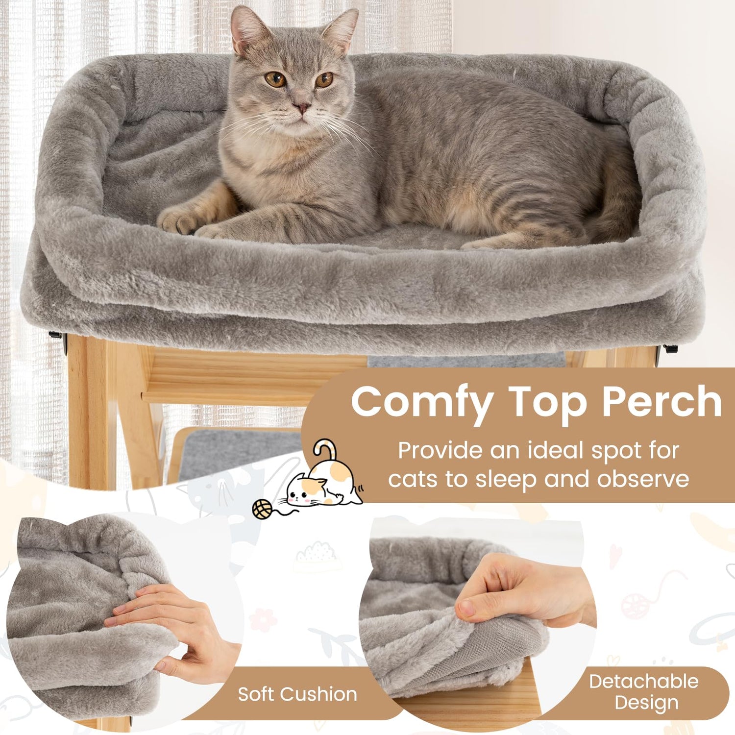 Foldable Cat Climbing Furniture with Ladder Design and Upholstered Top Perch