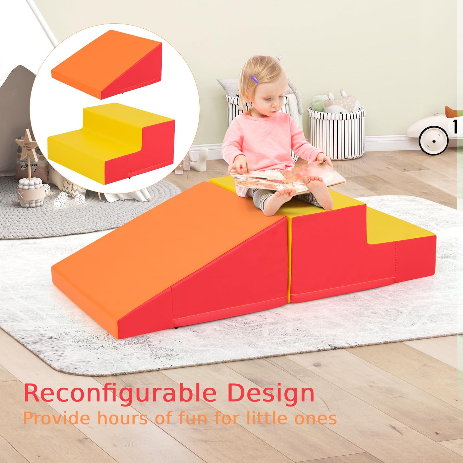 GYMAX Kids Climb and Crawl Play Equipment, 2-Piece Baby Soft Foam Blocks Toys(100 x 50 x 25cm)
