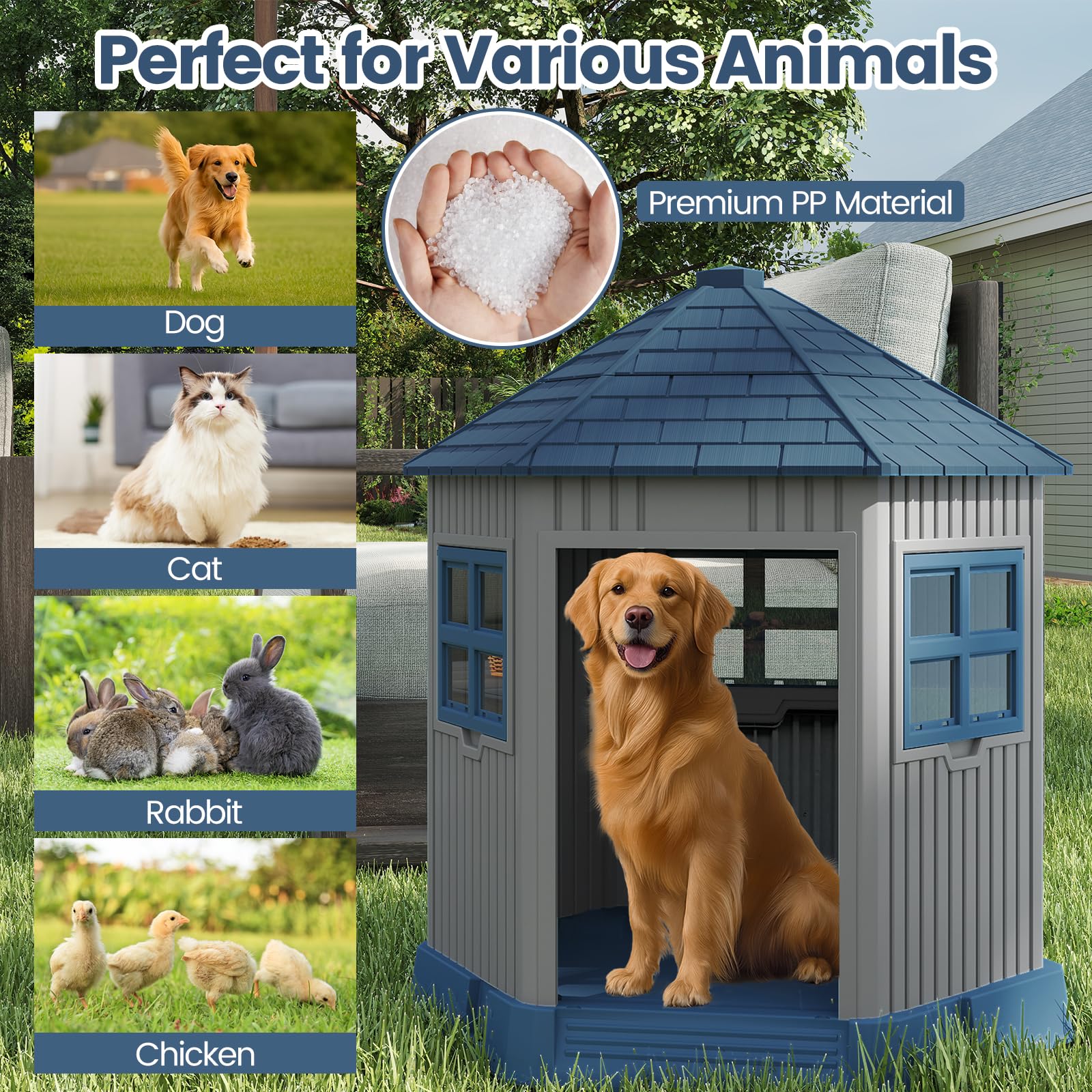 Outdoor Dog House with 2 Windows and Skylight for Small Medium Dogs ...