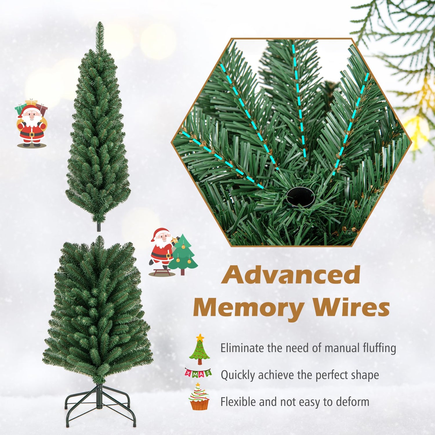 GYMAX 5FT 6FT Green Pencil Slim Christmas Tree
