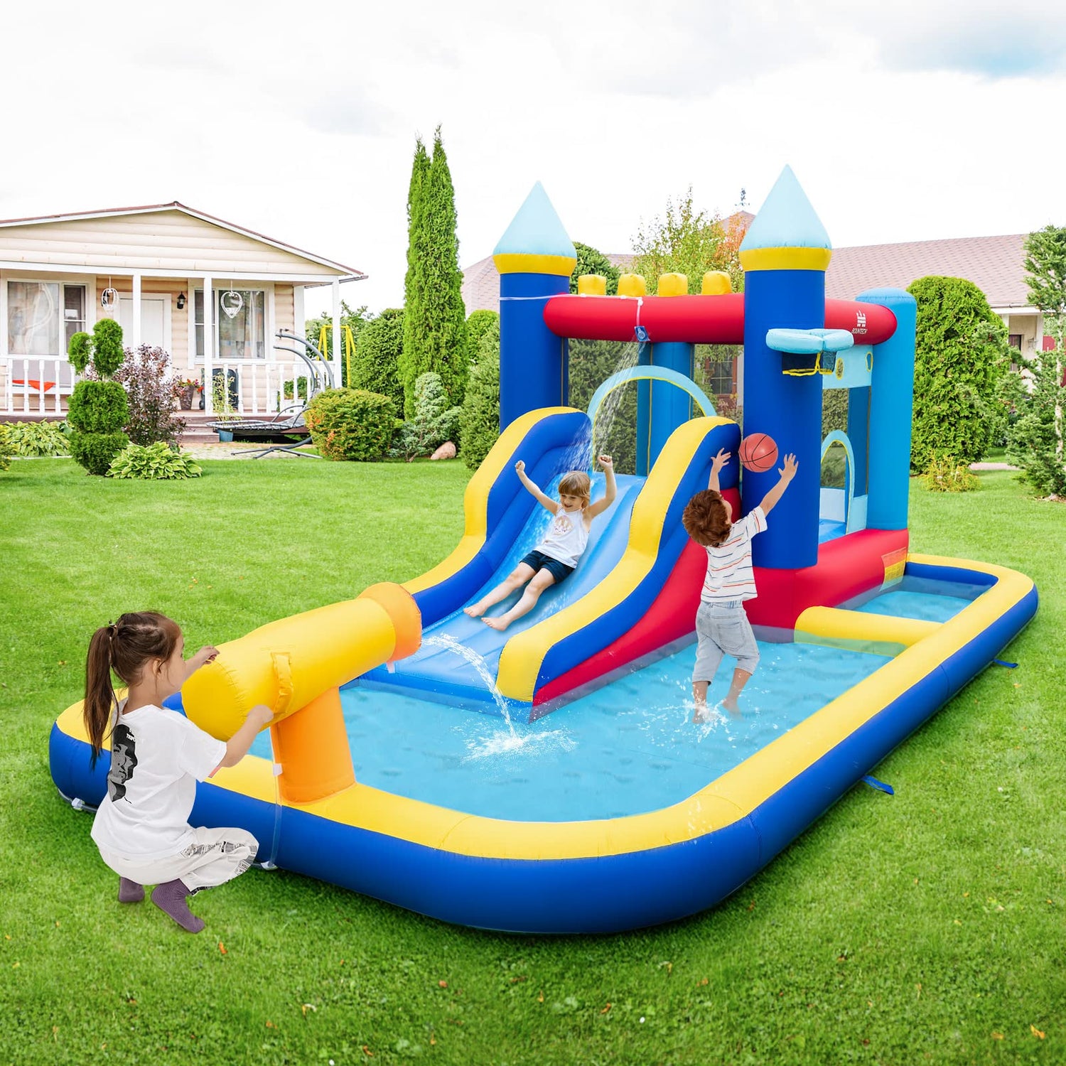 GYMAX 6 in 1 Inflatable Water Park with Slide